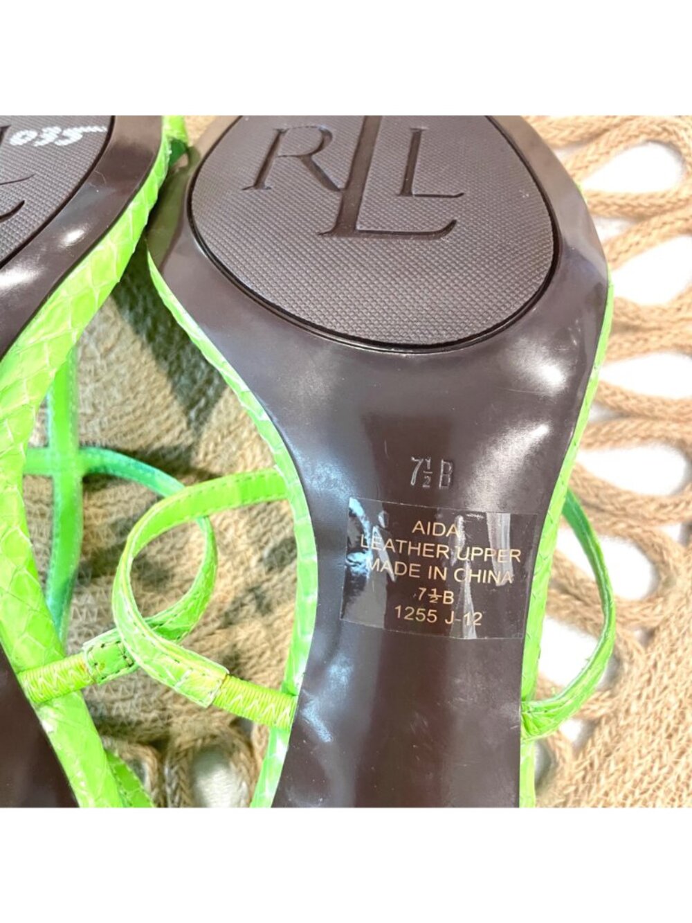 NWOT Lauren Ralph Lauren Green Leather Aida Open Toe Strappy Heels Size 7.5 - Picture 10 of 11